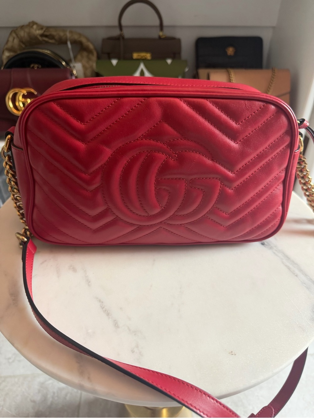 Gucci Red Marmont Matelassé Leather Camera Bag - Picture 4 of 9